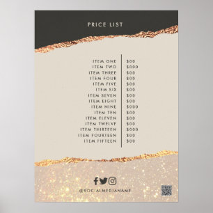 Rose Gold Schwarz Moderne Girly Preis QR-Code Poster