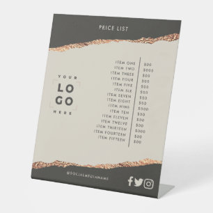 Rose Gold Schwarz Moderne Girly Preisliste Sockelschild