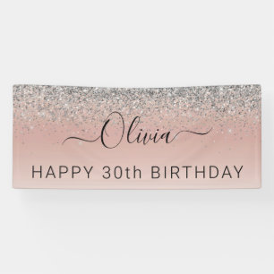 Rose Gold - Schwarz Rosa Silber Glitzer Monogramm Banner