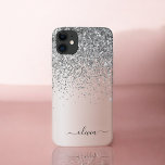 Rose Gold - Schwarz Rosa Silber Glitzer Monogramm Case-Mate iPhone Hülle<br><div class="desc">Rose Gold - Rosa und Silber Imitate Foil metallische Sparkle und Tropfen Glitzer gebürstete Metal Monogram Name und erste Telefon. Das macht den perfekten 16 Geburtstag,  Hochzeit,  Brautparty,  Jubiläum,  Babydusche oder Junggeselinnen-Abschied Geschenk für jemanden,  der Lieben glamourösen Luxus und schicke Stile.</div>