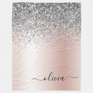 Rose Gold - Schwarz Rosa Silber Glitzer Monogramm Fleecedecke