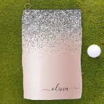 Rose Gold - Schwarz Rosa Silber Glitzer Monogramm Golfhandtuch<br><div class="desc">Rose Gold - Rosa und Silber Imitate Foil Metallic Sparkle Glitzer gebürstetes Metall Monogram Name Golf Handtuch. Das macht den perfekten 16 Geburtstag,  Hochzeit,  Brautparty,  Jubiläum,  Babydusche oder Junggeselinnen-Abschied Geschenk für jemanden,  der Lieben glamourösen Luxus und schicke Stile.</div>