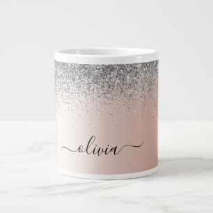 Rose Gold - Schwarz Rosa Silber Glitzer Monogramm Jumbo-Tasse