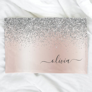 Rose Gold - Schwarz Rosa Silber Glitzer Monogramm Kissenbezug