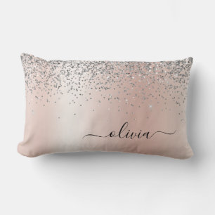 Rose Gold - Schwarz Rosa Silber Glitzer Monogramm Lendenkissen