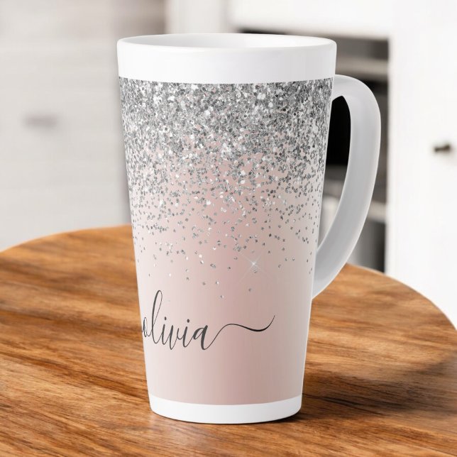 Rose Gold - Schwarz Rosa Silber Glitzer Monogramm Milchtasse (Von Creator hochgeladen)
