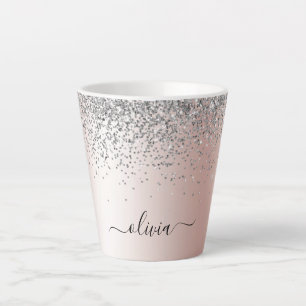Rose Gold - Schwarz Rosa Silber Glitzer Monogramm Milchtasse