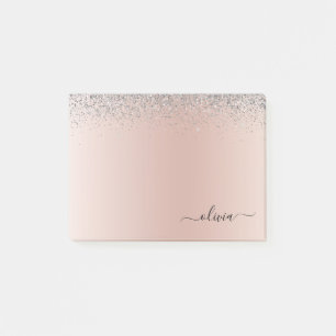 Rose Gold - Schwarz Rosa Silber Glitzer Monogramm Post-it Klebezettel