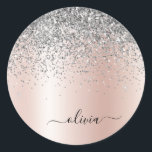 Rose Gold - Schwarz Rosa Silber Glitzer Monogramm Runder Aufkleber<br><div class="desc">Rose Gold - Rosa- und Silberne Imitate Foil metallic sparkle Glitzer gebürstete Metal Monogram Name und Initial Paper Party Aufkleber Adressenmarken. Das macht den perfekten 16 Geburtstag,  Hochzeit,  Brautparty,  Jubiläum,  Babydusche oder Junggeselinnen-Abschied Geschenk für jemanden,  der Lieben glamourösen Luxus und schicke Stile.</div>