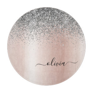 Rose Gold - Schwarz Rosa Silber Glitzer Monogramm Schneidebrett