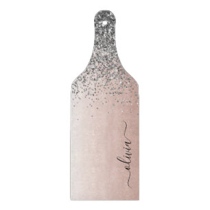 Rose Gold - Schwarz Rosa Silber Glitzer Monogramm Schneidebrett