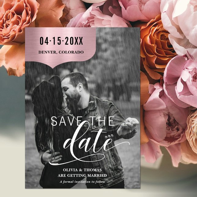 Rose Gold Schwarz-weiß Foto Script Hochzeit Save The Date (Von Creator hochgeladen)