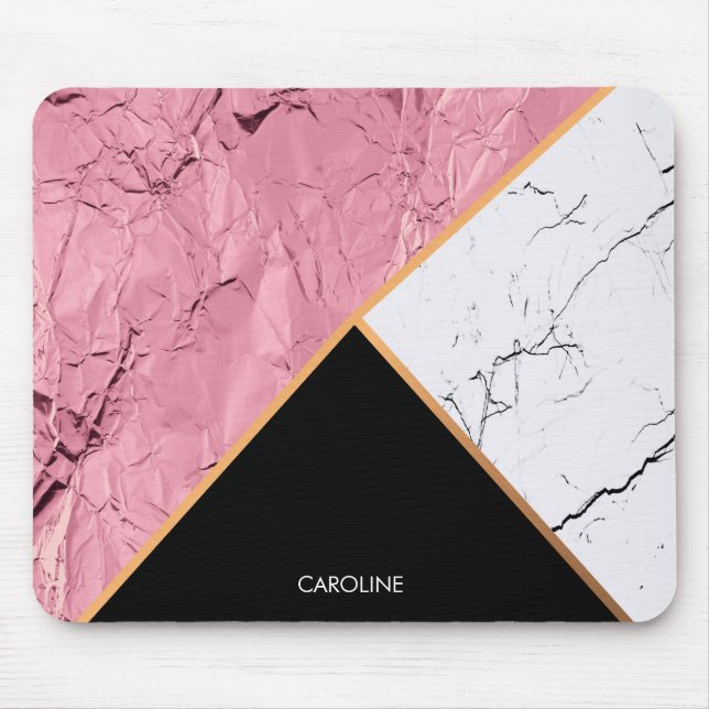 Rose Gold Schwarz-Weiß-Marmor-Muster Mousepad (Vorne)