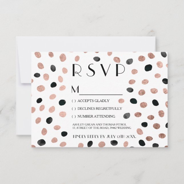 Rose Gold Schwarze Aquarelltöne uAwg Hochzeit RSVP Karte (Vorderseite)