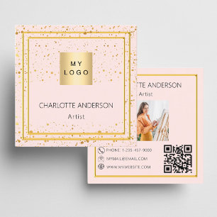 Rose Gold Schwarze Foto Logo QR Code Quadratische Visitenkarte