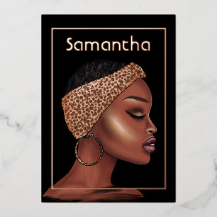 Rose Gold Schwarze Frau Geburtstagsfeier Folieneinladung