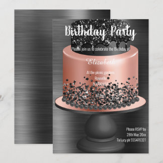 ROSE GOLD SCHWARZE SCHWARZE KAKE GEBURTSTAG EINLAD EINLADUNG