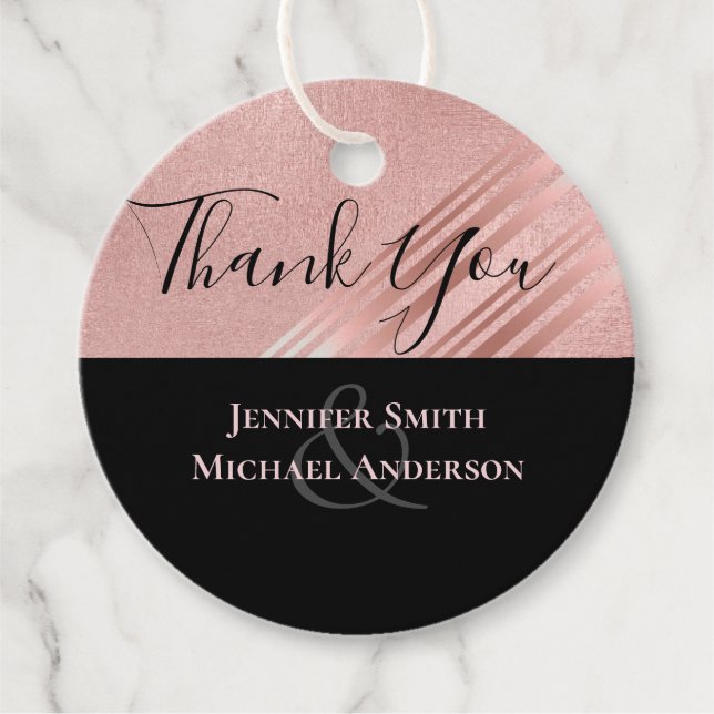 Rose Gold Schwarzer Glitzer Foil Look WEDING Geschenkanhänger (Vorderseite)