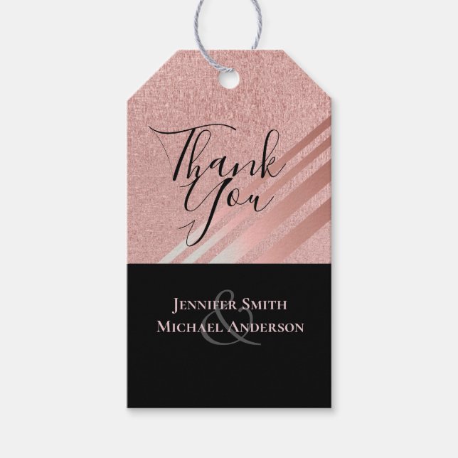 Rose Gold Schwarzer Glitzer Foil Look WEDING Geschenkanhänger (Vorderseite)