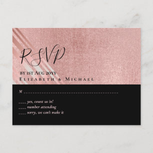 Rose Gold Schwarzer Glitzer Foil Look WEDING RSVP Postkarte