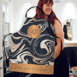 Rose Gold Schwarzer Marmor Muster Salon Name Monog Schürze<br><div class="desc">Moderne moderne Kunst glamouröses Marmor abstrakte Gemälde in beige-bräunlichen Elfenbein, Imitate Rose Gold Glitzer, Schwarz-und Blüte mit goldenen Kupfer metallischen geometrischen Formen machen eine elegante berufliche mit Monogramm Schürze geeignet für einen Beauty-Salon Mitarbeiter, Make-up Künstler, Friseur, Kosmetiker, Maler. Perfekte Wahl für ein elegantes, raffiniertes Design. Einfach mit Ihrem Firmennamen und...</div>