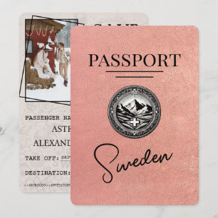 Rose Gold Schweden Reisepass Save The Date
