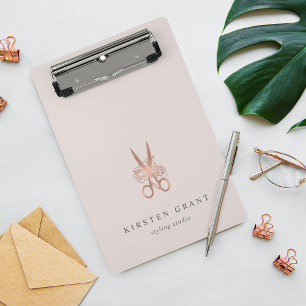 Rose Gold Scissors Salon Logo Mini Klemmbrett