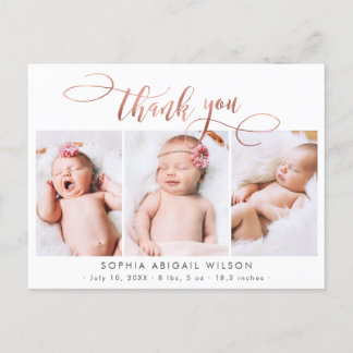 Rose Gold Script Baby Girl Foto Collage Vielen Dan Postkarte