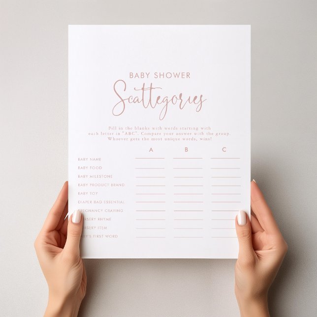 Rose Gold Script Baby Shooting Scattegories Spiel (Von Creator hochgeladen)