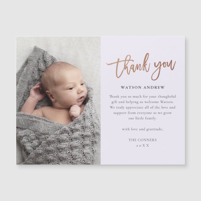 Rose Gold Script Baby Vielen Dank Magnetkarte (Vorderseite)