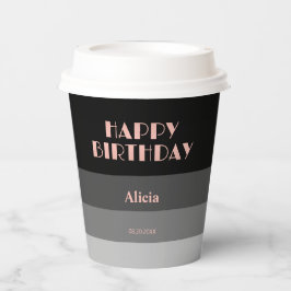 Rose Gold Script Black Grace Streifen Geburtstag Pappbecher