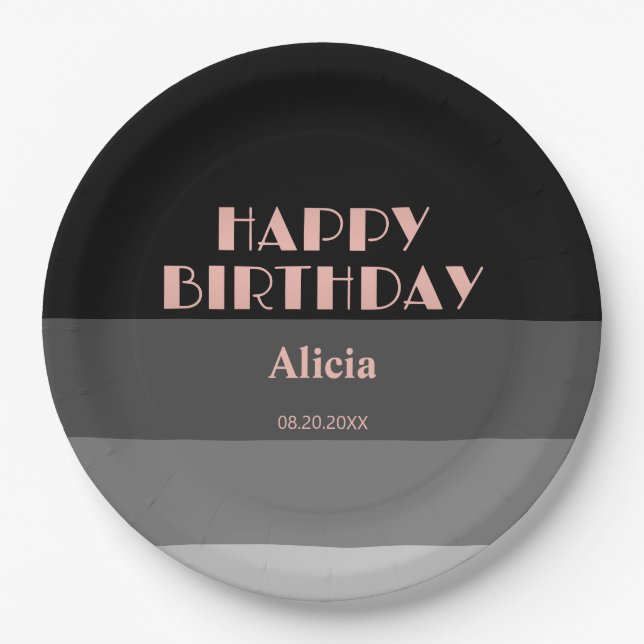 Rose Gold Script Black Grace Streifen Geburtstag Pappteller (Vorderseite)