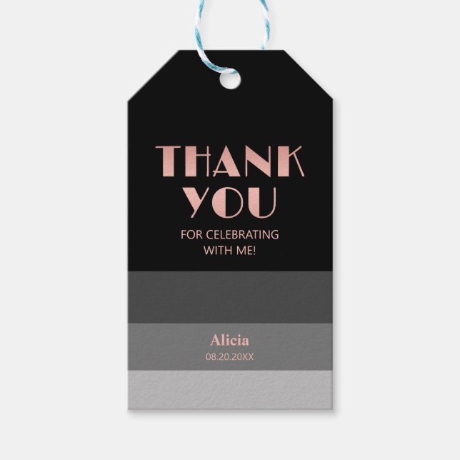 Rose Gold Script Black Gray Streifen Vielen Dank Geschenkanhänger (Vorderseite)