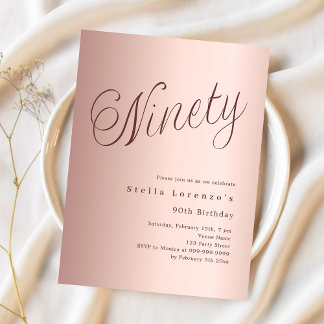 Rose Gold Script Budget 90. Geburtstagseinladung