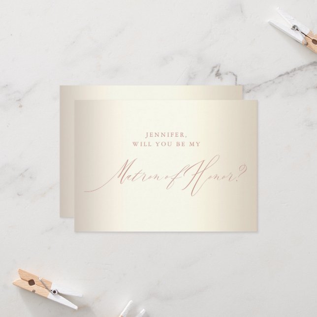 Rose Gold Script Champagne Matron of Honour Einladung (Vorderseite/Rückseite Beispiel)