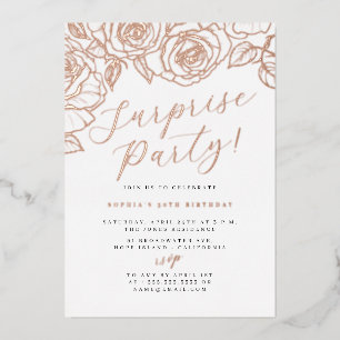 Rose Gold Script Floral Überraschung Party Folieneinladung