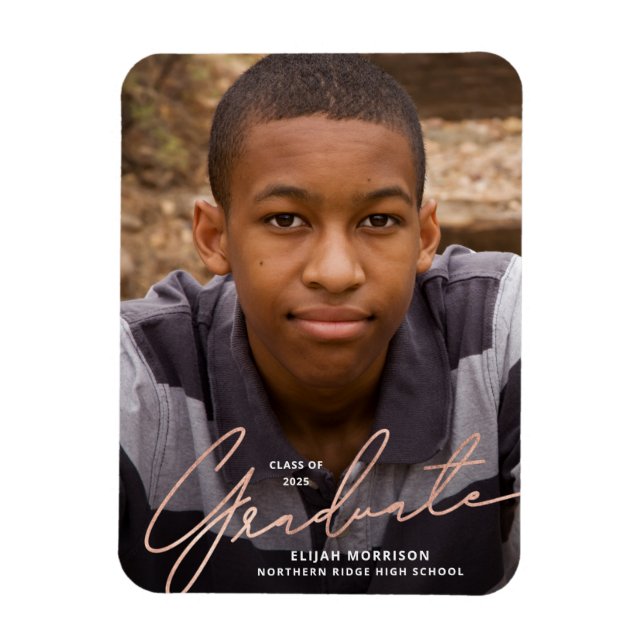 Rose Gold Script Foto Abschluss Ankündigung Magnet (Vertikal)