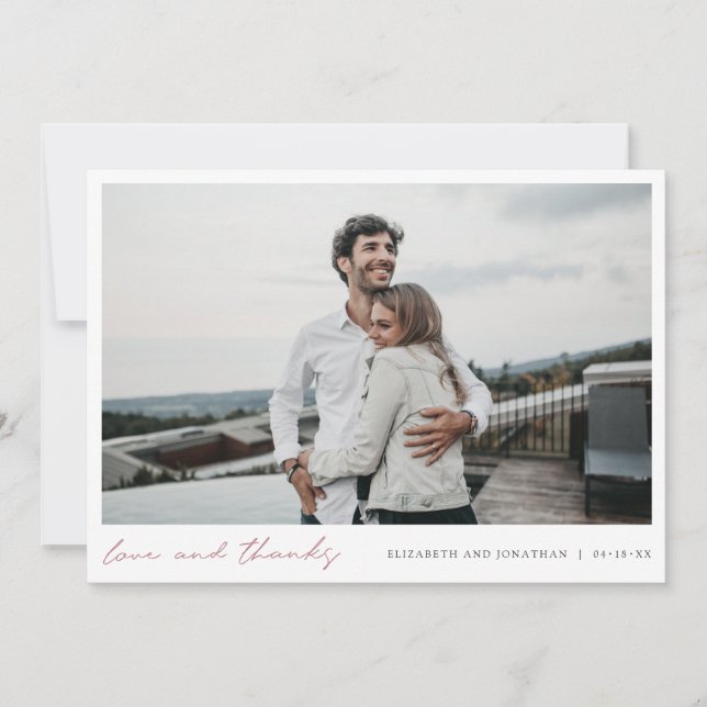 Rose Gold Script Foto Liebe und Dank Hochzeit Dankeskarte (Vorderseite)