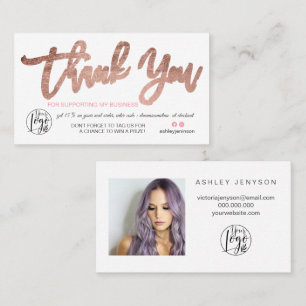 Rose Gold Script Foto Logo-Bestellung Vielen Dank Visitenkarte