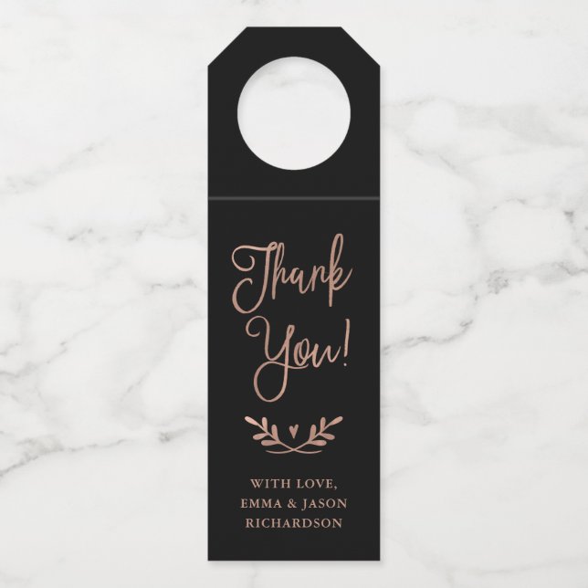 Rose Gold Script | Herzlichen Dank an Black Flaschenanhänger (Vorderseite)