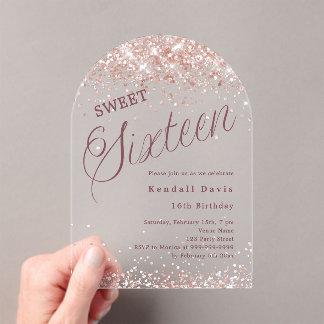 Rose gold script modern Sweet 16 clear arch Acryleinladungen