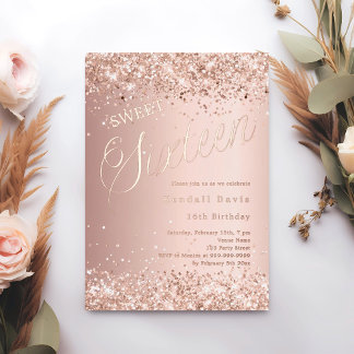 Rose gold script modern Sweet 16 Folieneinladung