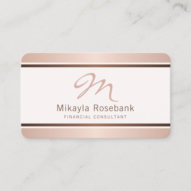 Rose Gold Script Monogram Beruflich Consultant Visitenkarte (Vorderseite)