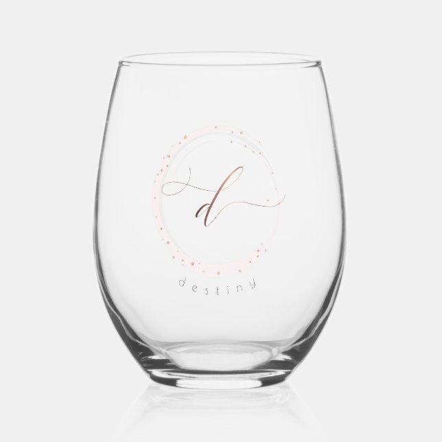 Rose Gold Script Monogram Letter D Weinglas Ohne Stiel (Vorderseite)