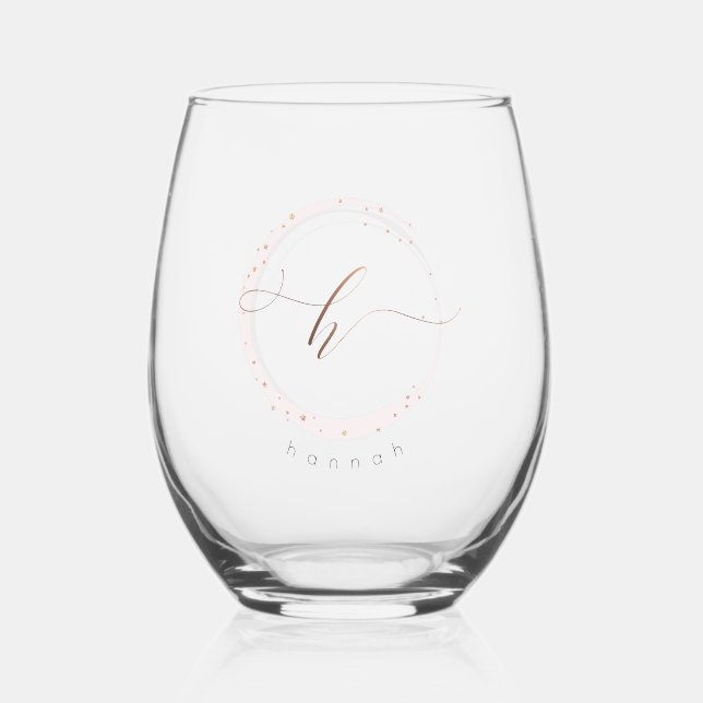 Rose Gold Script Monogram Letter H Weinglas Ohne Stiel (Vorderseite)