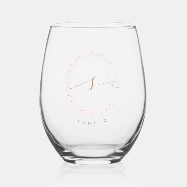 Rose Gold Script Monogram Letter S Weinglas Ohne Stiel (Vorderseite)