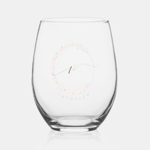 Rose Gold Script Monogram Letter V Weinglas Ohne Stiel