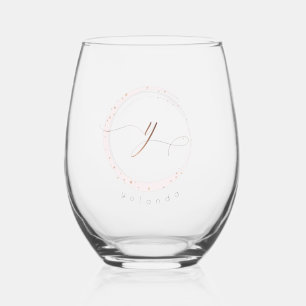 Rose Gold Script Monogram Letter Y Weinglas Ohne Stiel