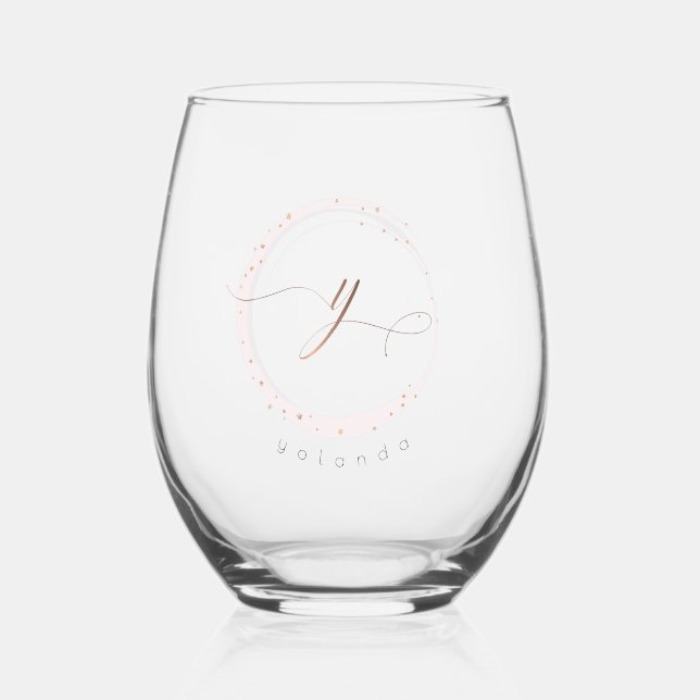 Rose Gold Script Monogram Letter Y Weinglas Ohne Stiel (Vorderseite)
