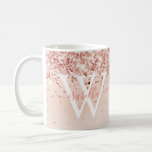 Rose Gold Script Name Monogram Kaffeetasse (Links)